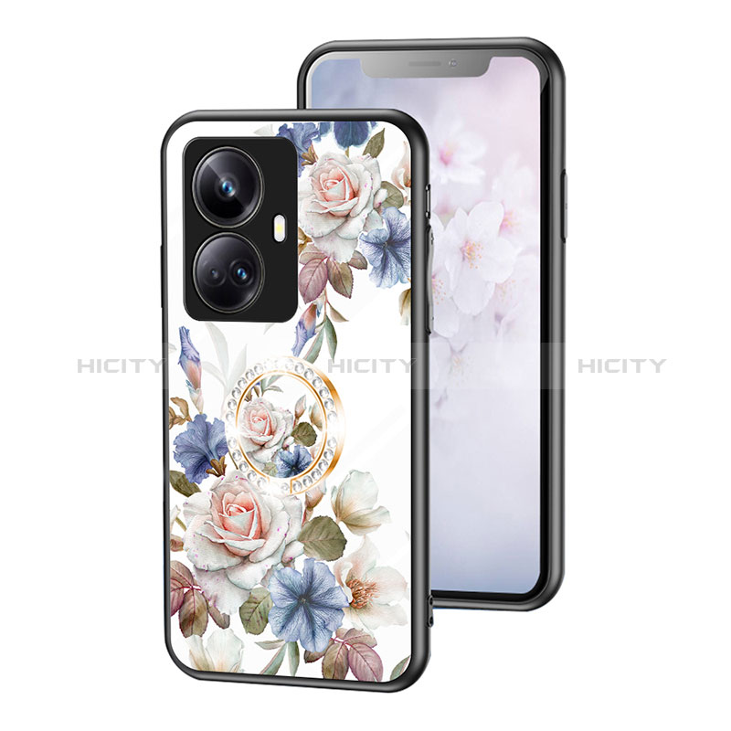 Custodia Silicone Gel Laterale Fiori Specchio Cover S01 per Realme 10 Pro+ Plus 5G Bianco