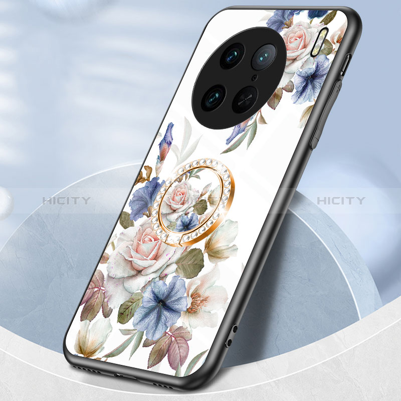 Custodia Silicone Gel Laterale Fiori Specchio Cover S01 per Vivo X90 Pro 5G