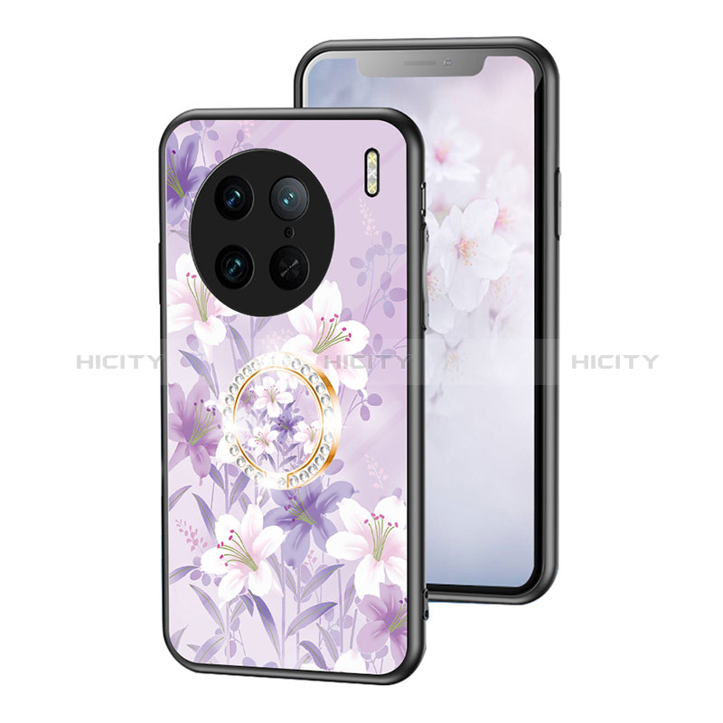 Custodia Silicone Gel Laterale Fiori Specchio Cover S01 per Vivo X90 Pro 5G Lavanda