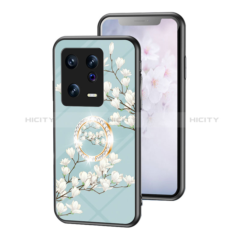 Custodia Silicone Gel Laterale Fiori Specchio Cover S01 per Xiaomi Mi 13 5G Ciano