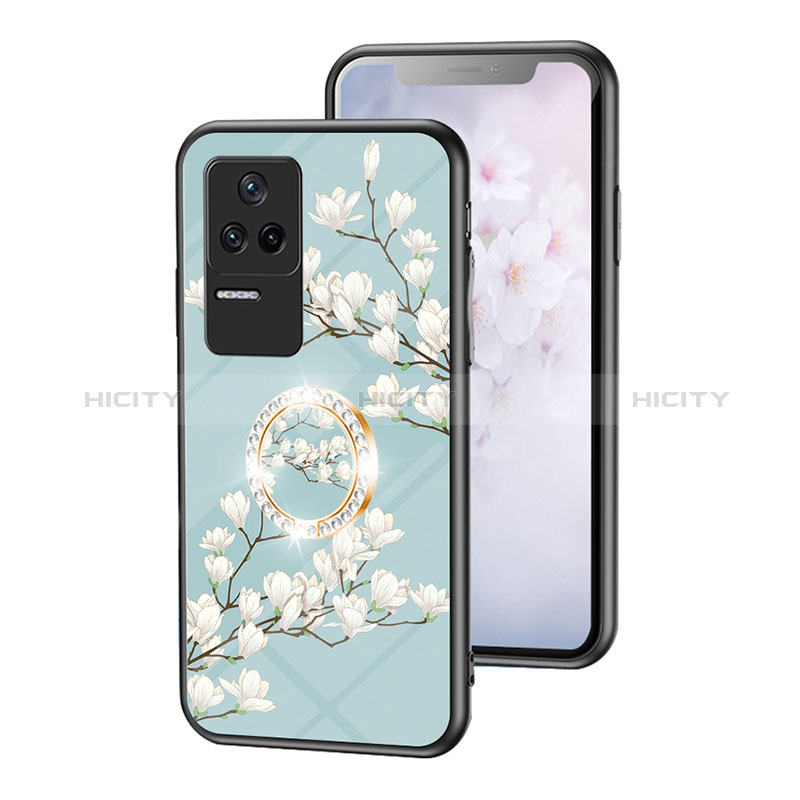 Custodia Silicone Gel Laterale Fiori Specchio Cover S01 per Xiaomi Poco F4 5G Ciano