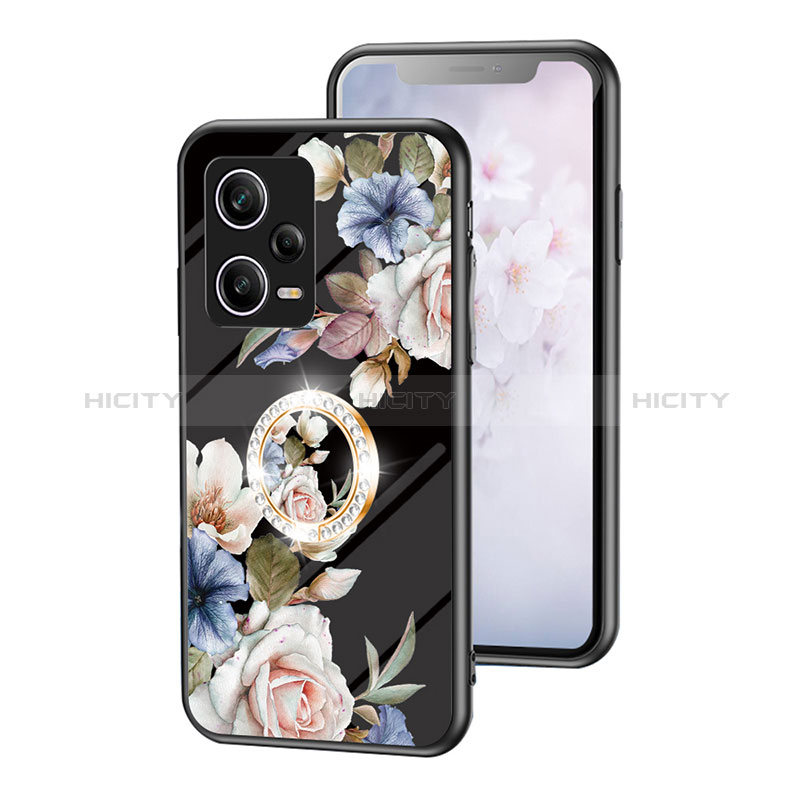 Custodia Silicone Gel Laterale Fiori Specchio Cover S01 per Xiaomi Redmi Note 12 Pro 5G Nero