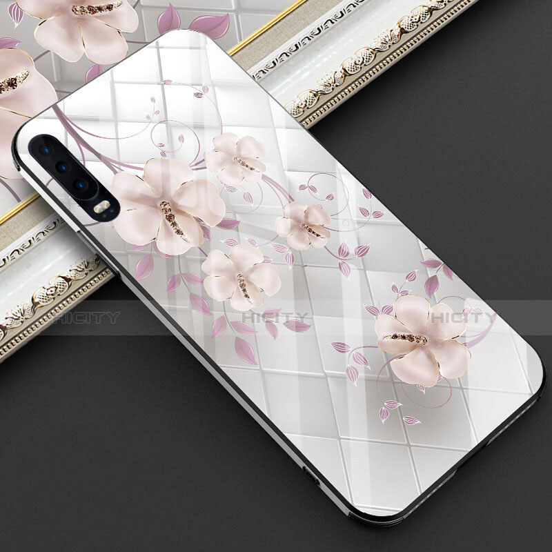 Custodia Silicone Gel Laterale Fiori Specchio Cover S02 per Huawei P30 Rosa