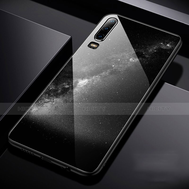 Custodia Silicone Gel Laterale Mistica Luna Stelle Specchio Cover per Huawei P30 Nero