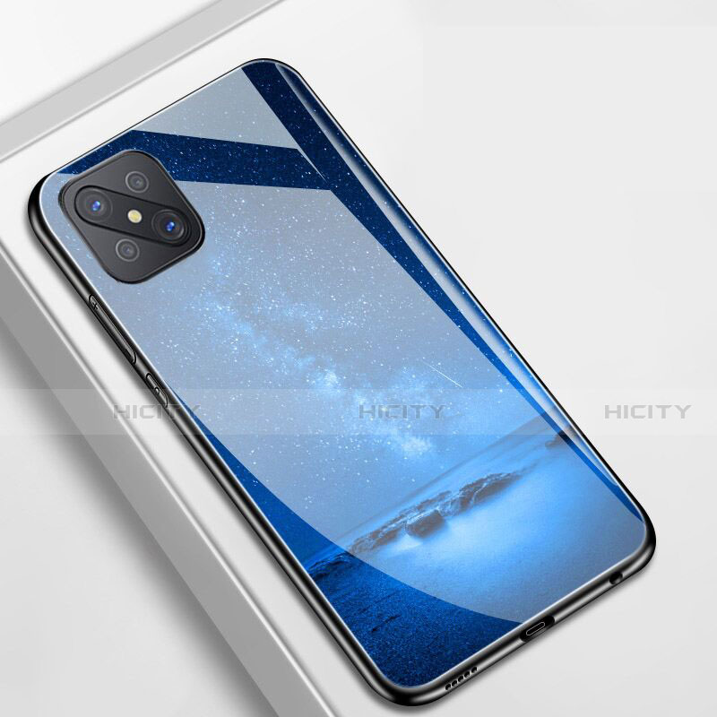 Custodia Silicone Gel Laterale Mistica Luna Stelle Specchio Cover per Oppo Reno4 Z 5G Blu