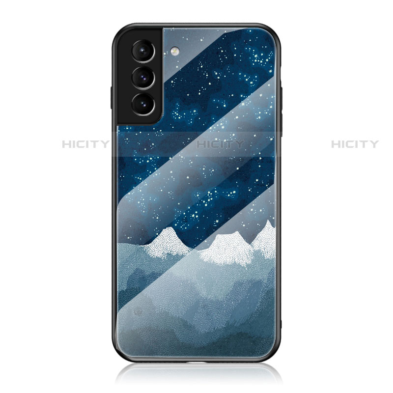 Custodia Silicone Gel Laterale Mistica Luna Stelle Specchio Cover per Samsung Galaxy S21 Plus 5G Blu