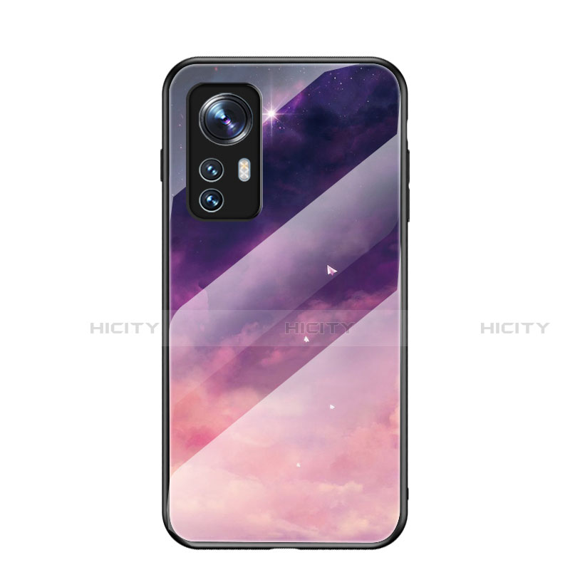 Custodia Silicone Gel Laterale Mistica Luna Stelle Specchio Cover per Xiaomi Mi 12 5G Viola