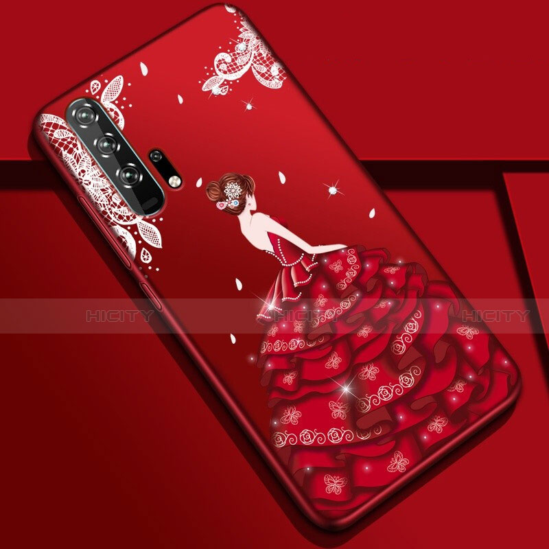 Custodia Silicone Gel Morbida Abito Ragazza Cover K01 per Huawei Honor 20 Pro Rosso