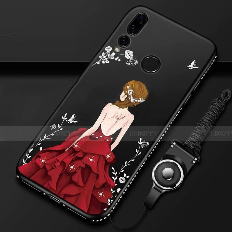 Custodia Silicone Gel Morbida Abito Ragazza Cover K01 per Huawei Honor 20E Rosso e Nero