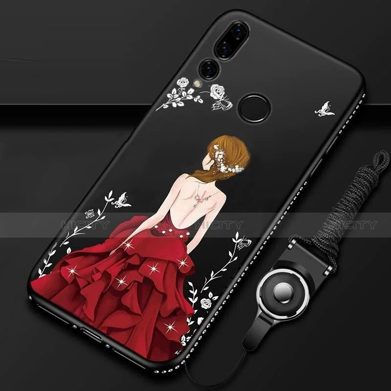 Custodia Silicone Gel Morbida Abito Ragazza Cover K01 per Huawei Honor 20i Rosso e Nero