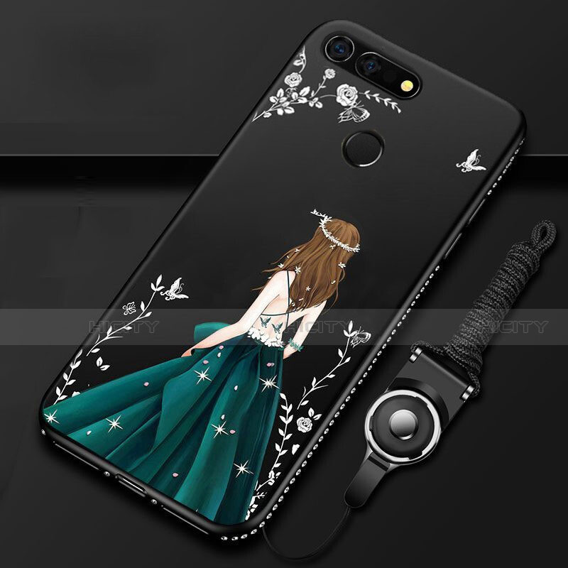 Custodia Silicone Gel Morbida Abito Ragazza Cover K01 per Huawei Honor V20 Verde