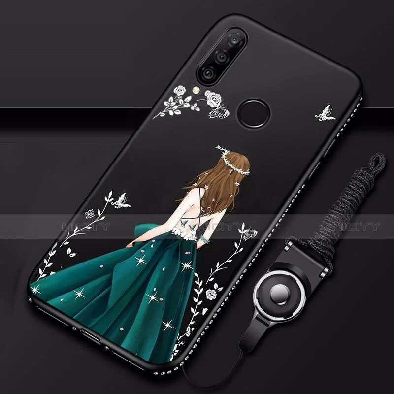 Custodia Silicone Gel Morbida Abito Ragazza Cover K01 per Huawei Nova 4e Nero