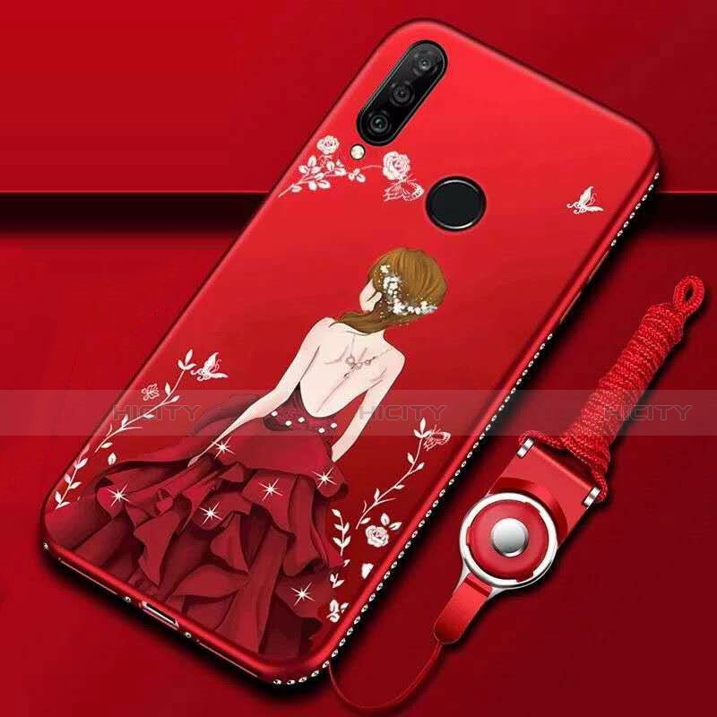 Custodia Silicone Gel Morbida Abito Ragazza Cover K01 per Huawei Nova 4e Rosso