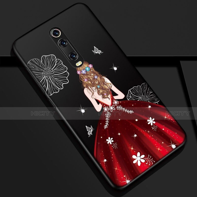 Custodia Silicone Gel Morbida Abito Ragazza Cover K01 per Xiaomi Mi 9T Pro Rosso e Nero