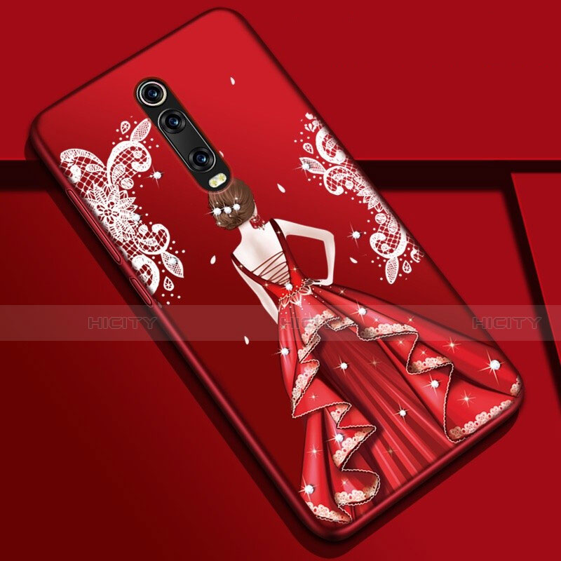 Custodia Silicone Gel Morbida Abito Ragazza Cover K01 per Xiaomi Redmi K20 Pro Rosso