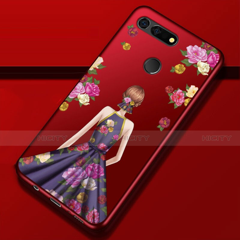 Custodia Silicone Gel Morbida Abito Ragazza Cover K02 per Huawei Honor V20 Viola