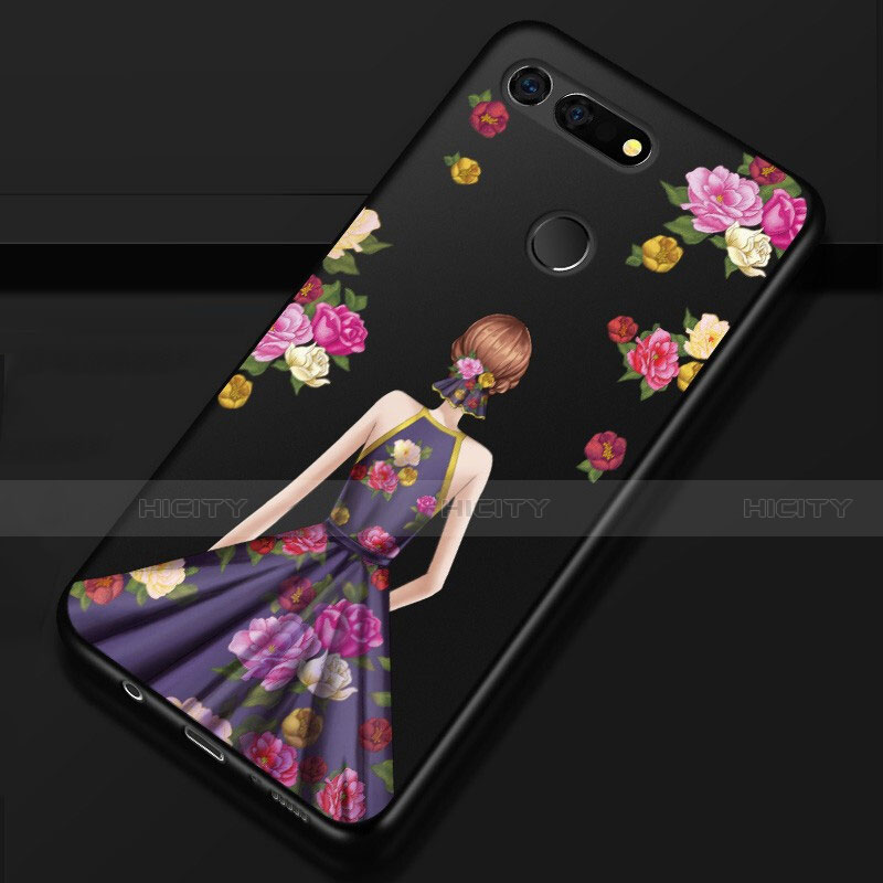 Custodia Silicone Gel Morbida Abito Ragazza Cover K02 per Huawei Honor V20 Viola e Nero