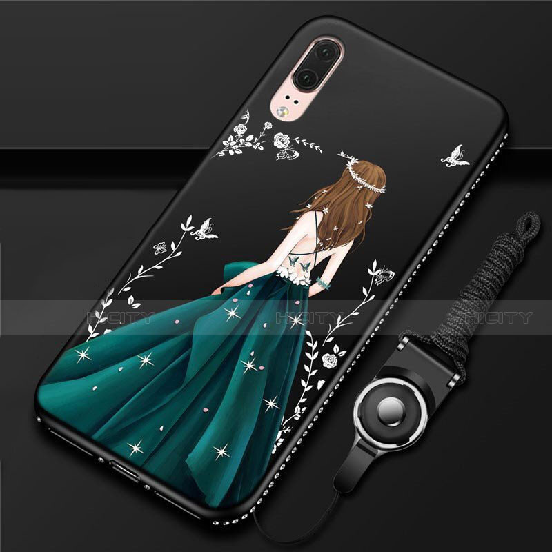 Custodia Silicone Gel Morbida Abito Ragazza Cover K02 per Huawei P20 Verde