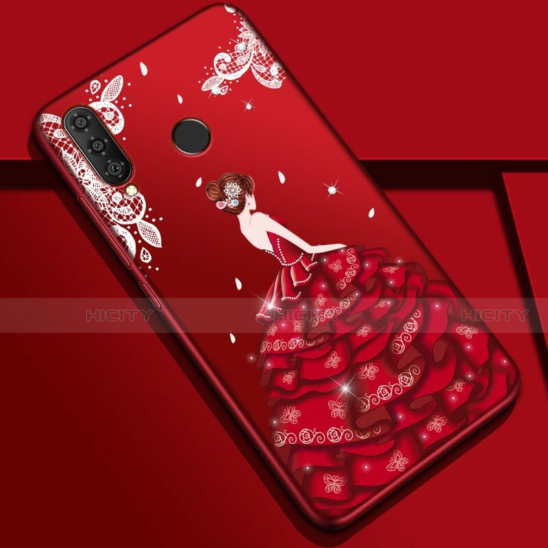 Custodia Silicone Gel Morbida Abito Ragazza Cover K03 per Huawei Nova 4e Rosso Rosa