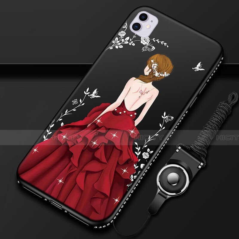 Custodia Silicone Gel Morbida Abito Ragazza Cover M01 per Apple iPhone 11 Rosso e Nero