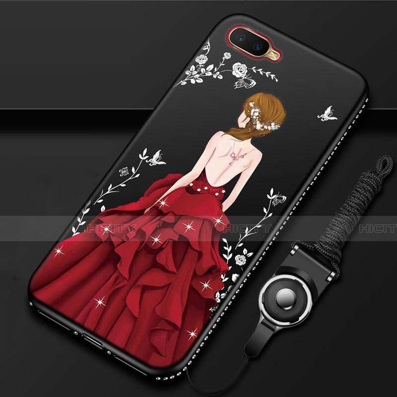 Custodia Silicone Gel Morbida Abito Ragazza Cover M02 per Oppo R15X Rosso e Nero