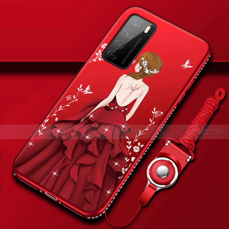 Custodia Silicone Gel Morbida Abito Ragazza Cover per Huawei Honor Play4 5G Rosso