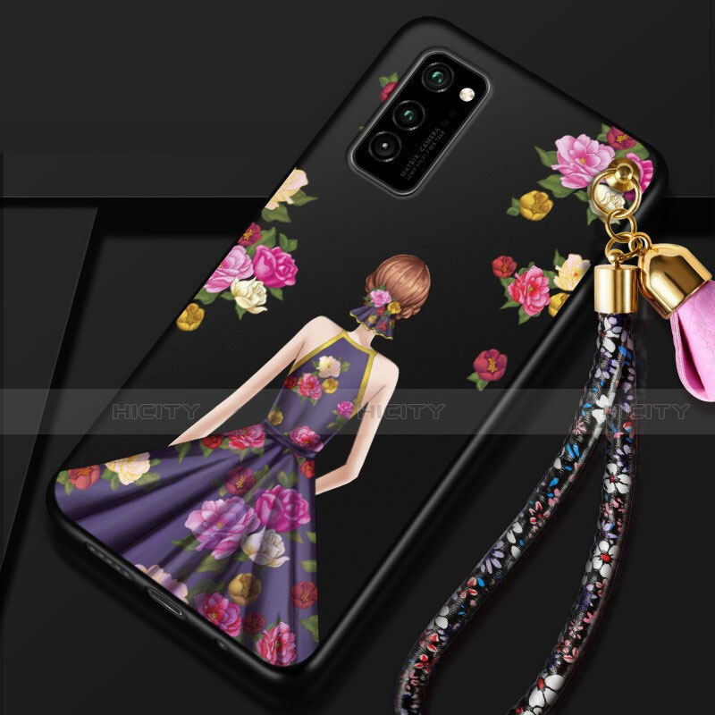 Custodia Silicone Gel Morbida Abito Ragazza Cover per Huawei Honor View 30 5G Viola e Nero