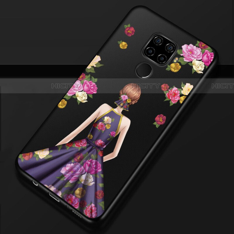 Custodia Silicone Gel Morbida Abito Ragazza Cover per Huawei Mate 30 Lite Viola e Nero