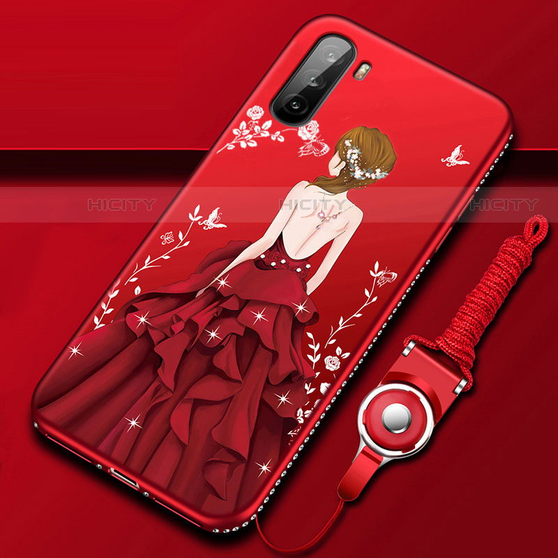 Custodia Silicone Gel Morbida Abito Ragazza Cover per Huawei Mate 40 Lite 5G Rosso