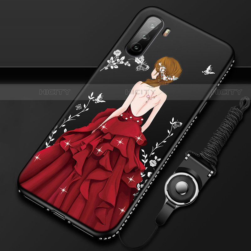 Custodia Silicone Gel Morbida Abito Ragazza Cover per Huawei Mate 40 Lite 5G Rosso e Nero