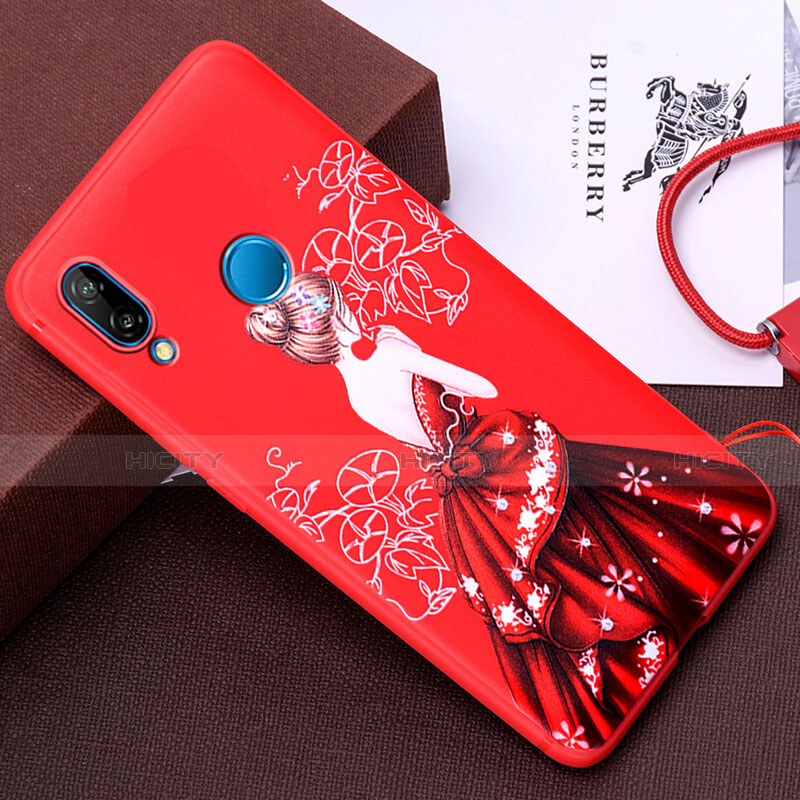 Custodia Silicone Gel Morbida Abito Ragazza Cover per Huawei Nova 3e Rosso