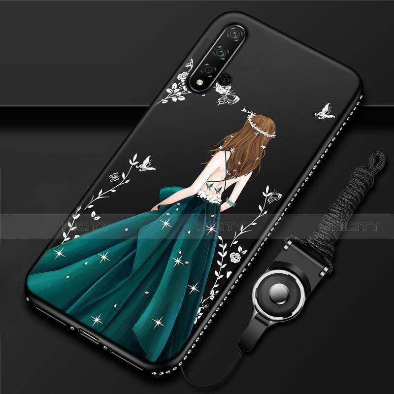 Custodia Silicone Gel Morbida Abito Ragazza Cover per Huawei Nova 5 Pro Verde