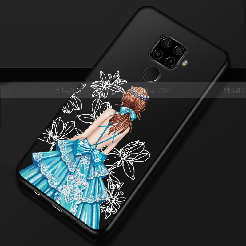 Custodia Silicone Gel Morbida Abito Ragazza Cover per Huawei Nova 5i Pro Blu e Nero