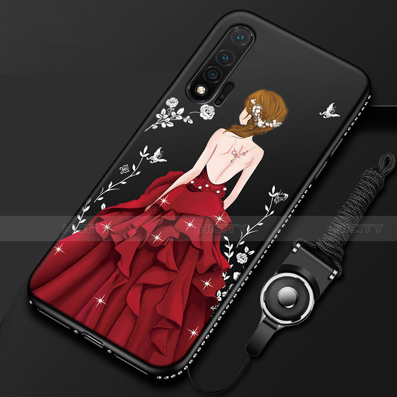 Custodia Silicone Gel Morbida Abito Ragazza Cover per Huawei Nova 6 5G Rosso e Nero