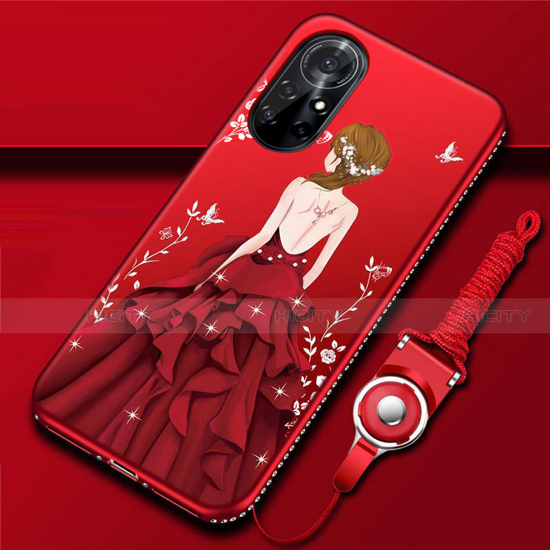 Custodia Silicone Gel Morbida Abito Ragazza Cover per Huawei Nova 8 Pro 5G Rosso