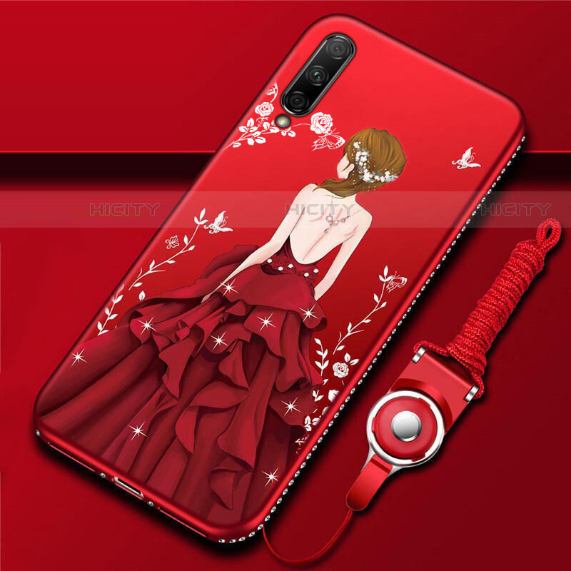 Custodia Silicone Gel Morbida Abito Ragazza Cover per Huawei P Smart Pro (2019) Rosso