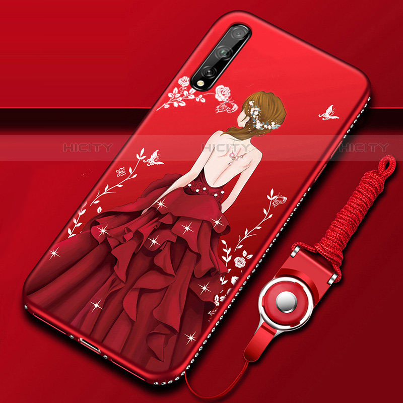 Custodia Silicone Gel Morbida Abito Ragazza Cover per Huawei P smart S Rosso