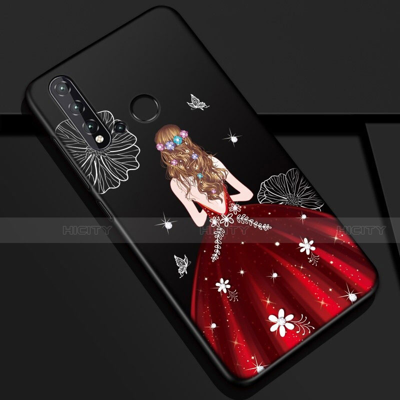 Custodia Silicone Gel Morbida Abito Ragazza Cover per Huawei P20 Lite (2019) Rosso e Nero