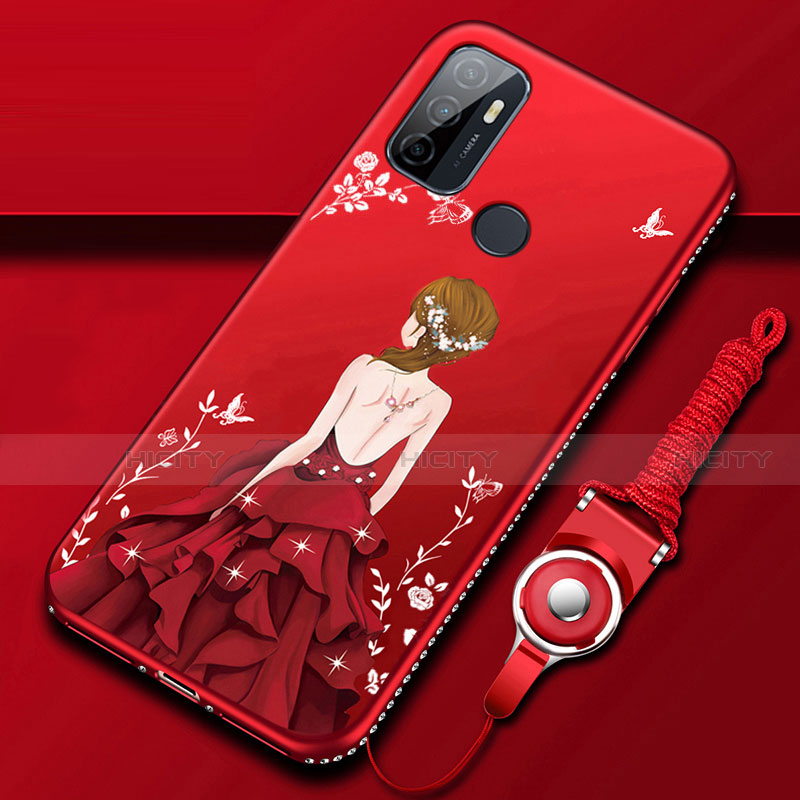 Custodia Silicone Gel Morbida Abito Ragazza Cover per Oppo A32 Rosso