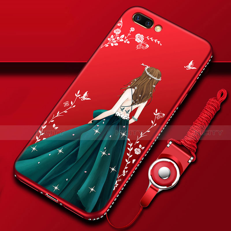 Custodia Silicone Gel Morbida Abito Ragazza Cover per Oppo A5 Oro e Rosso