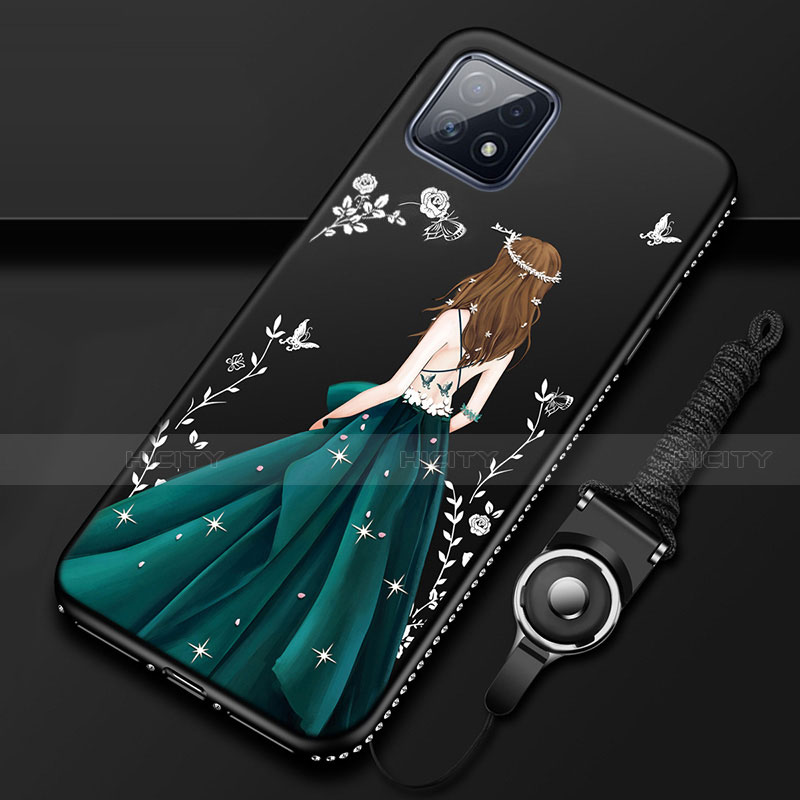 Custodia Silicone Gel Morbida Abito Ragazza Cover per Oppo A72 5G Nero