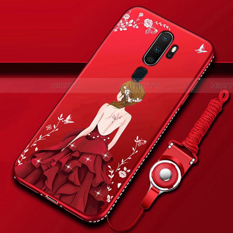 Custodia Silicone Gel Morbida Abito Ragazza Cover per Oppo A9 (2020) Rosso