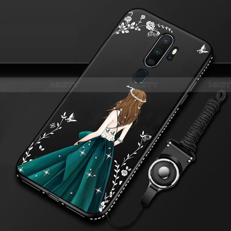 Custodia Silicone Gel Morbida Abito Ragazza Cover per Oppo A9 (2020) Verde