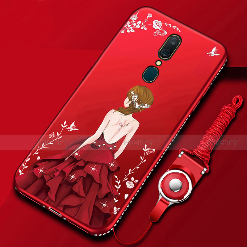 Custodia Silicone Gel Morbida Abito Ragazza Cover per Oppo A9 Rosso