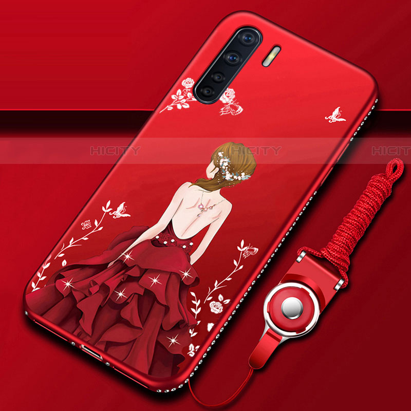 Custodia Silicone Gel Morbida Abito Ragazza Cover per Oppo A91 Rosso