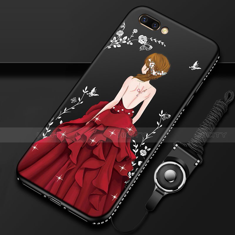 Custodia Silicone Gel Morbida Abito Ragazza Cover per Oppo AX5 Rosso e Nero