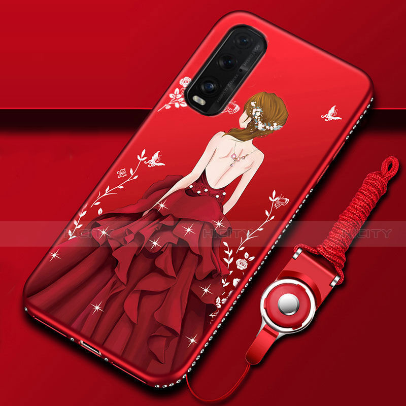 Custodia Silicone Gel Morbida Abito Ragazza Cover per Oppo Find X2 Rosso