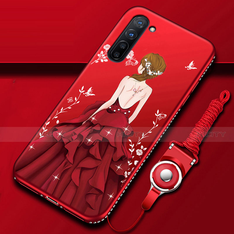 Custodia Silicone Gel Morbida Abito Ragazza Cover per Oppo K7 5G Rosso