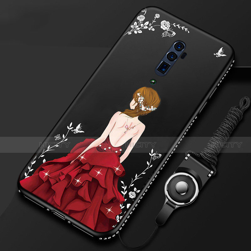 Custodia Silicone Gel Morbida Abito Ragazza Cover per Oppo Reno 10X Zoom Rosso e Nero