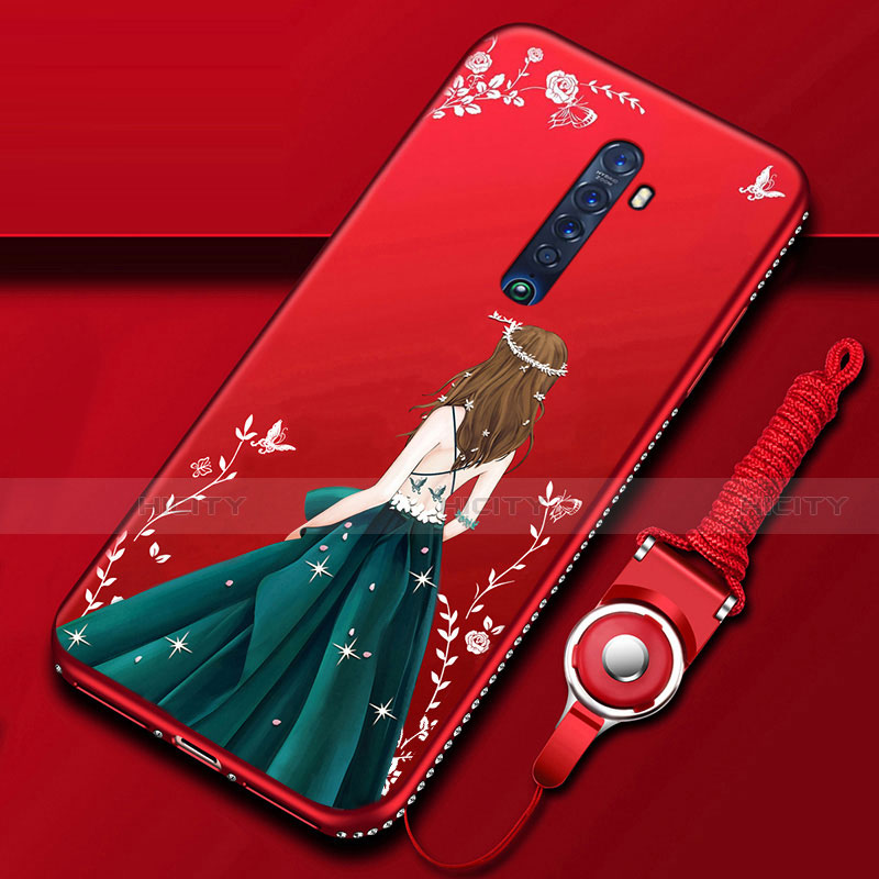 Custodia Silicone Gel Morbida Abito Ragazza Cover per Oppo Reno2 Rosso